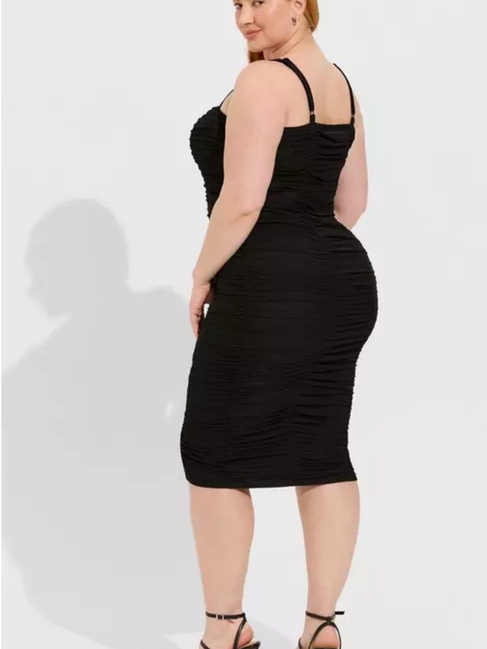 Midi Mesh Shirred Bodycon Dress (torrid) - Picture 3 of 4